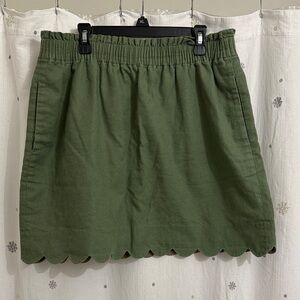 J. Crew Factory Olive Mini Skirt with Scalloped Hem